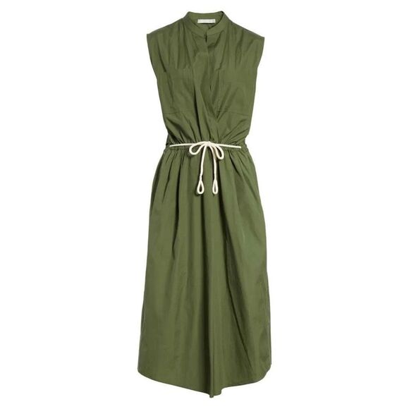 VINCE Cedar Green Rope Belted Cutout Back Utility Midi Dress - Picture 4 of 16
